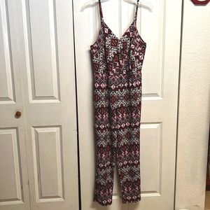 Bongo Plus Gray White Pink Spaghetti Strap V Neck Stretch Jumpsuit Size 1X